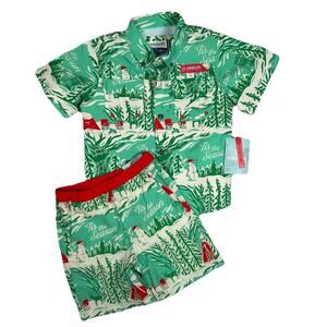 NWT Magellan Boys Christmas Fishing Shirt & Shorts Set Size 5/6 Santa Fishmas
